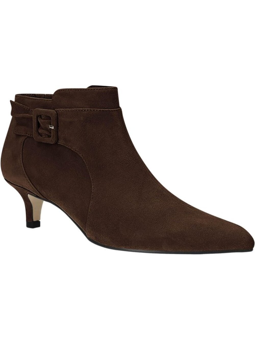 Women's Dark Brown Leather Pointed Toe Side Zipper Dress Kitten Heel Ankle Boots